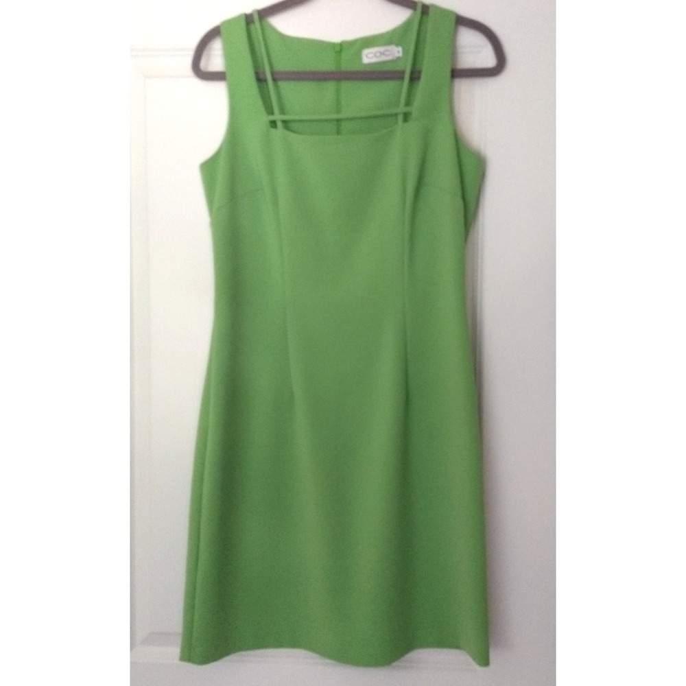 Vtg CDC Sheath Dress Womens 8 Lime Green Framed Square Neck Hidden Zipper NWOT
